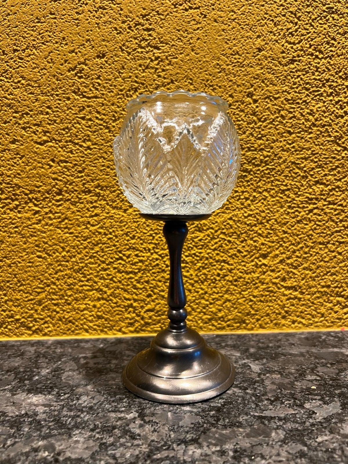 Vintage Glazen Kelkglas met Tin Voet, Ophalen of Verzenden