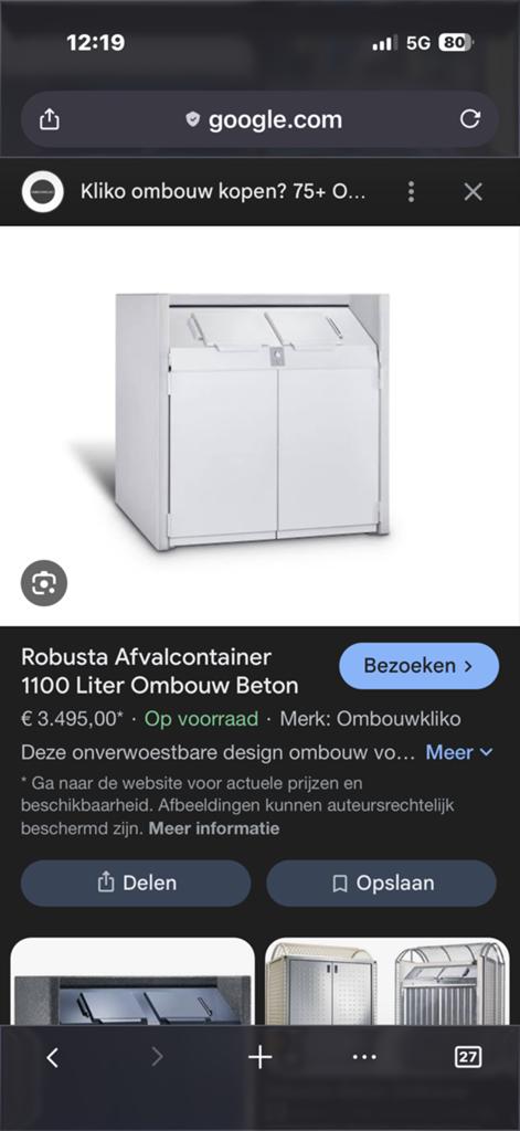 Kliko container behuizing bak beton afvalbak, Ophalen, Zo goed als nieuw, Overige materialen, Containerberging