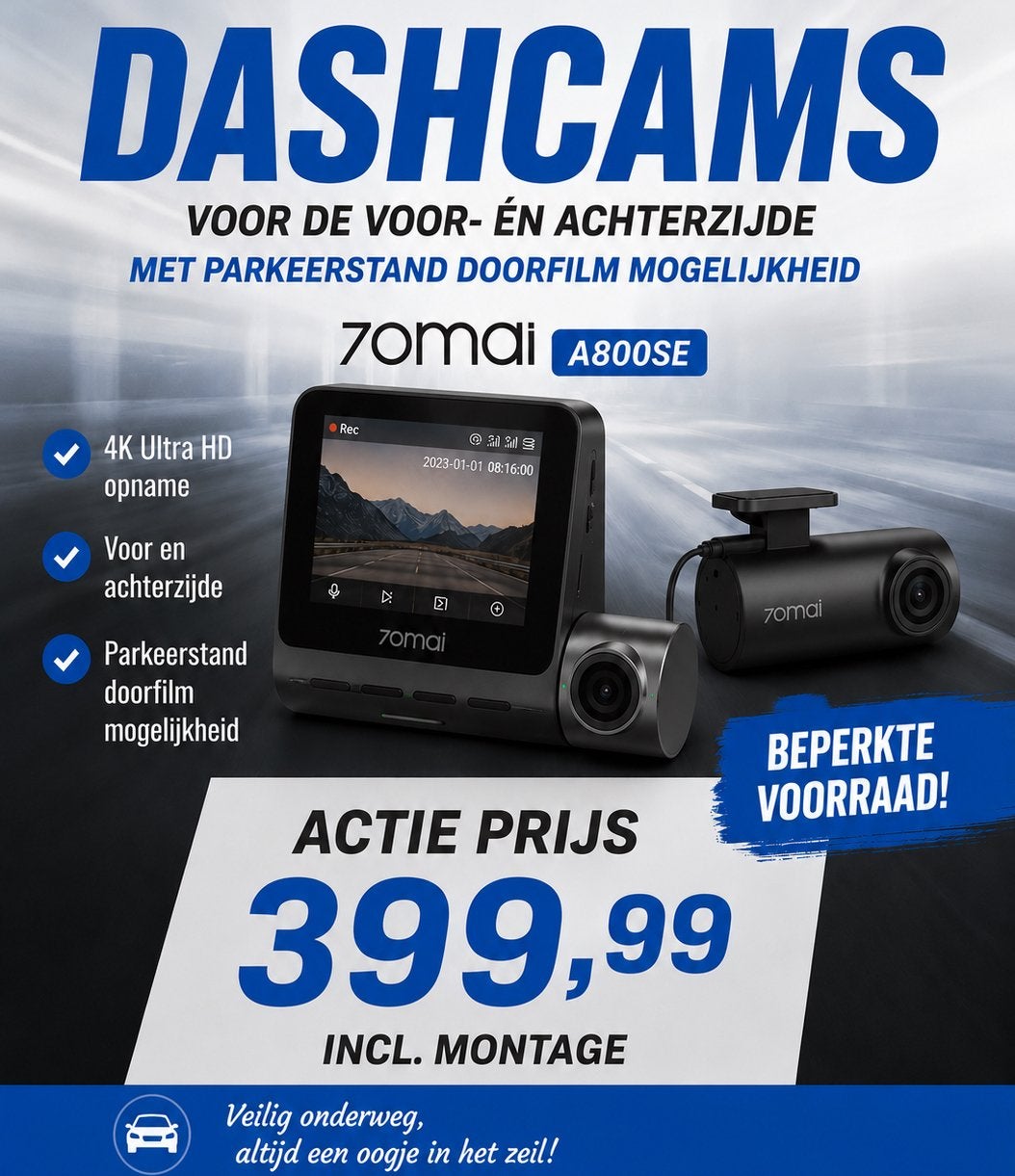 70MAI A800SE DASHCAM 4K ULTRA HD VOOR+ACHTER + HARDWAREKIT, Auto diversen, Dashcams, Ophalen of Verzenden, Nieuw