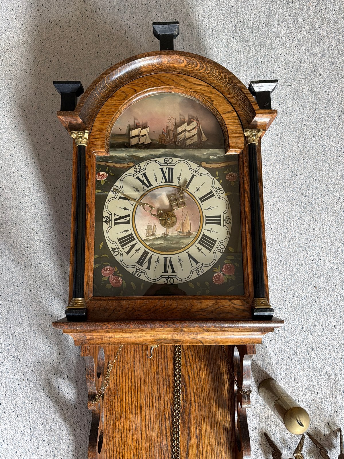 Antieke Friese Staartklok met Scheepsdecoratie, Ophalen
