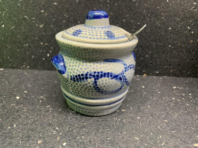 Mosterdpotje antiek met lepeltje, Antiek en Kunst, Antiek | Keramiek en Aardewerk, Ophalen of Verzenden