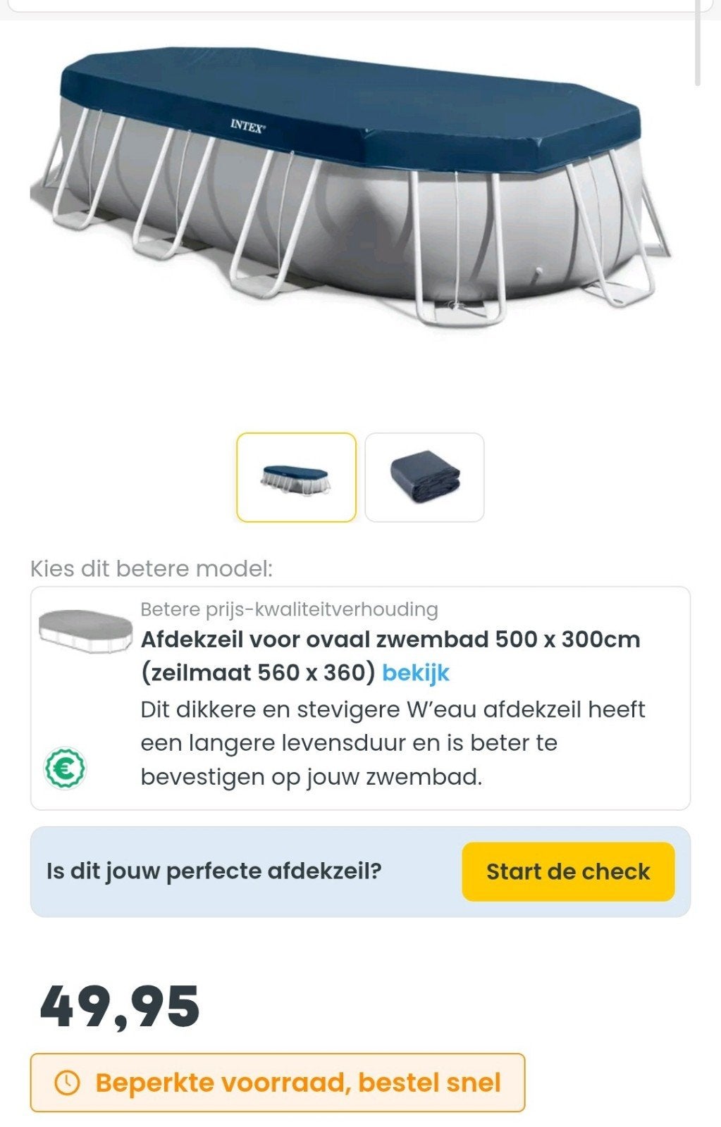 Intex Afdekzeil Prism Frame Ovaal Zwembad 503x274 cm, Ophalen, Nieuw, Ovaal, Minder dan 80 cm