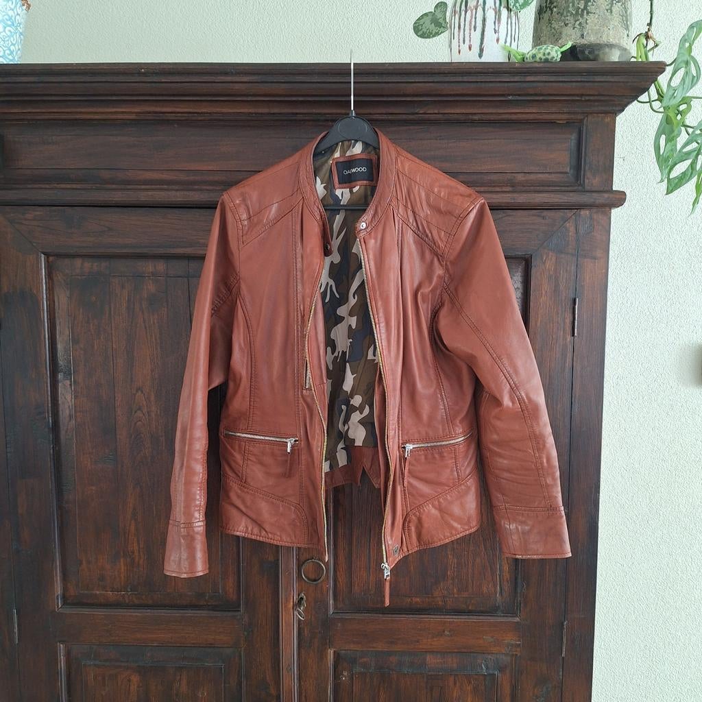 Oakwood leren dames jas, maat XXXL (valt als 42), Bruin, Maat 42/44 (L), Ophalen of Verzenden, Oakwood