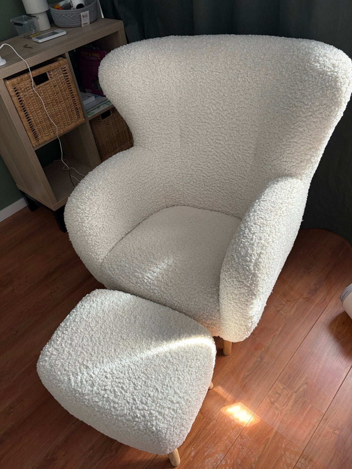 Teddy fauteuil met poef - Crème, Huis en Inrichting, Ophalen, Zo goed als nieuw, Stof, 75 tot 100 cm
