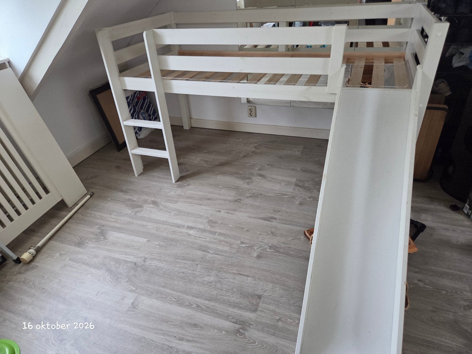 Hoogslaper met glijbaan en ladder - wit, Huis en Inrichting, Ophalen, Gebruikt, Eenpersoons, 160 tot 180 cm