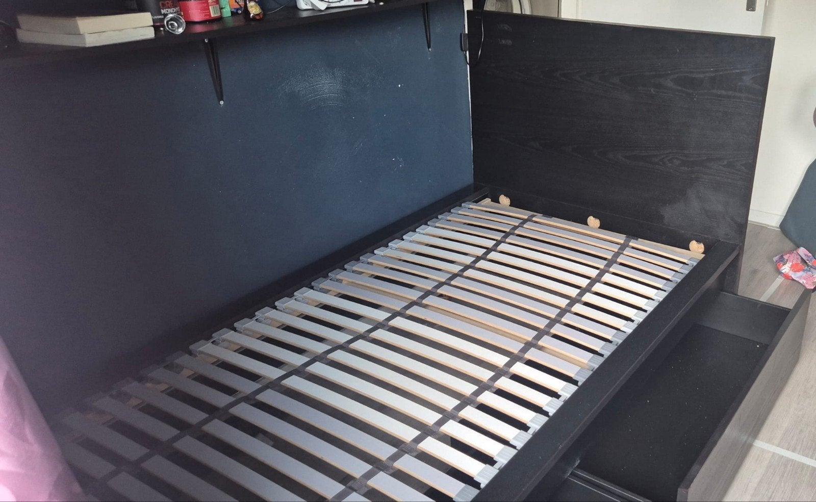 IKEA Hemnes bedframe met lades, zwartbruin, 90x200, Ophalen, Gebruikt, Eenpersoons, Bruin