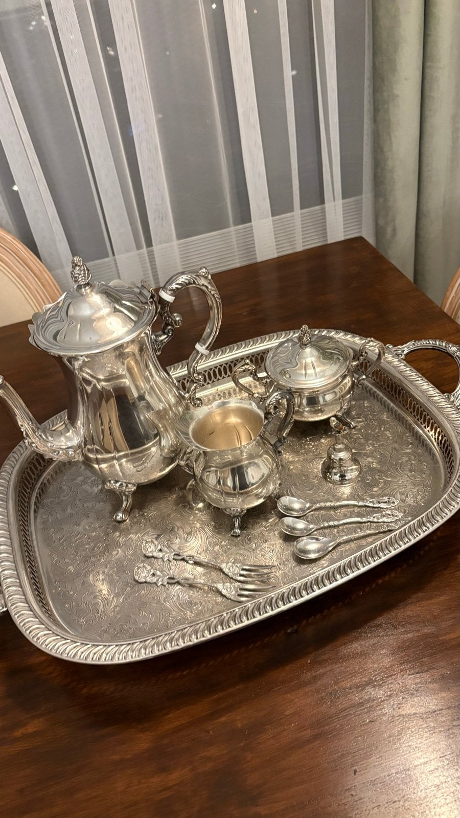 Leonard Verzilverd Theeservies met Dienblad en Bestek, Ophalen of Verzenden, Zilver