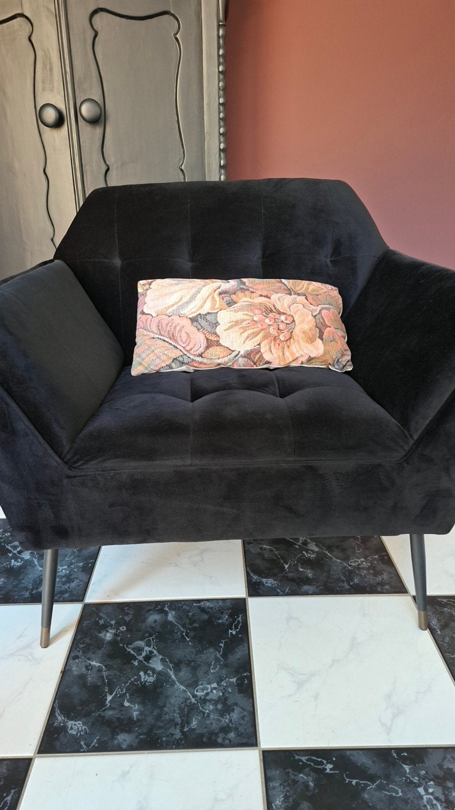 grote feauteuil,  zwart, velours, dutch bone, Ophalen, Zo goed als nieuw, Eenpersoons, Minder dan 150 cm