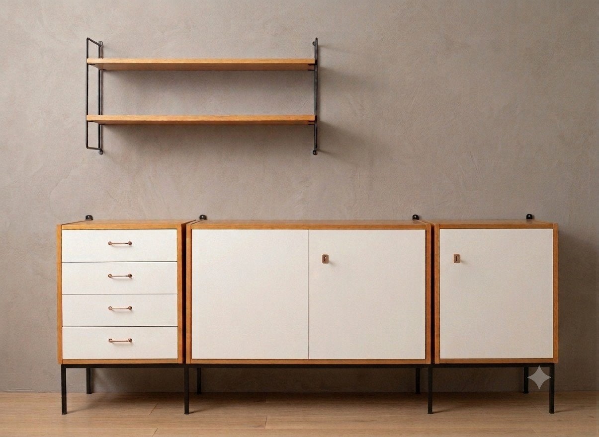 Prachtige vintage Omnia modulaire wandsysteem kast, Huis en Inrichting, Ophalen, 25 tot 50 cm, 200 cm of meer, Minder dan 100 cm