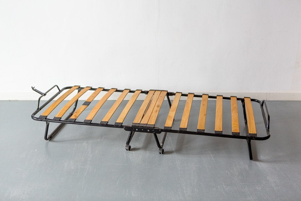 1-persoons opklapbed / logeerbed met lattenbodem, Ophalen, Strak modern, Eenpersoons, Bruin