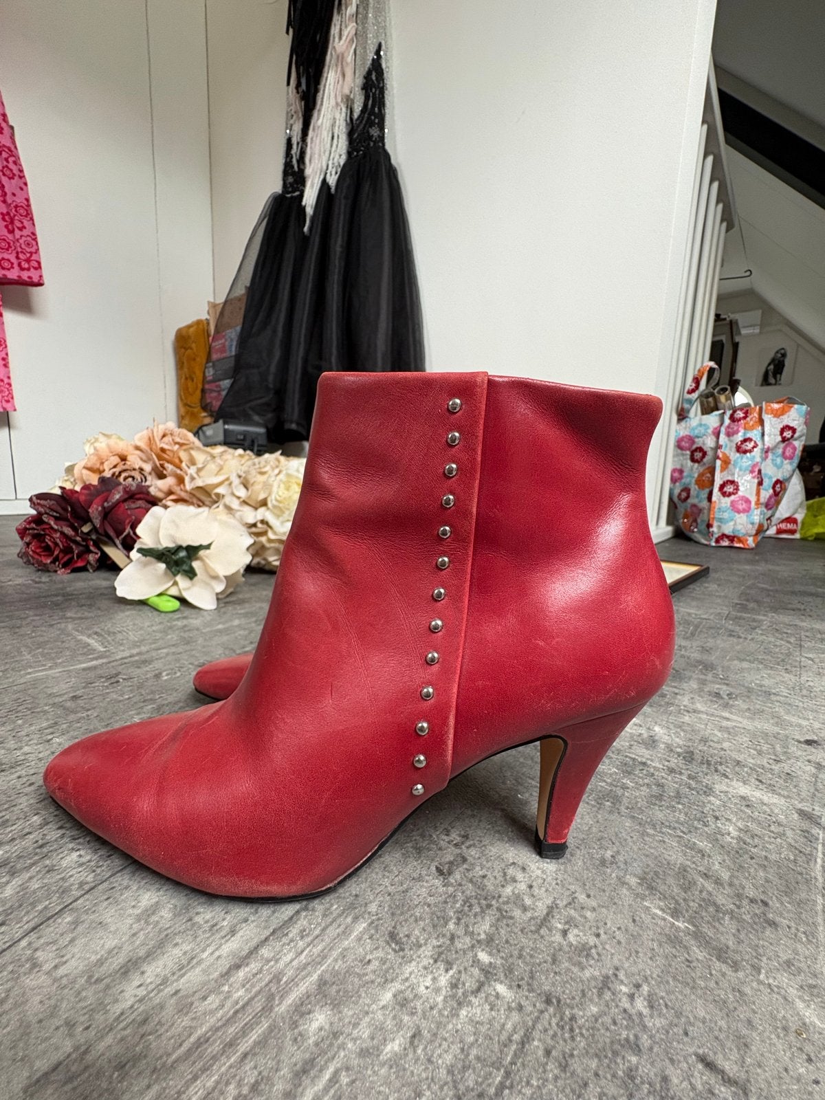 Zara Rode leren Enkellaarzen Maat 35 met Studs, Ophalen of Verzenden, Gedragen, Rood, Lage of Enkellaarzen