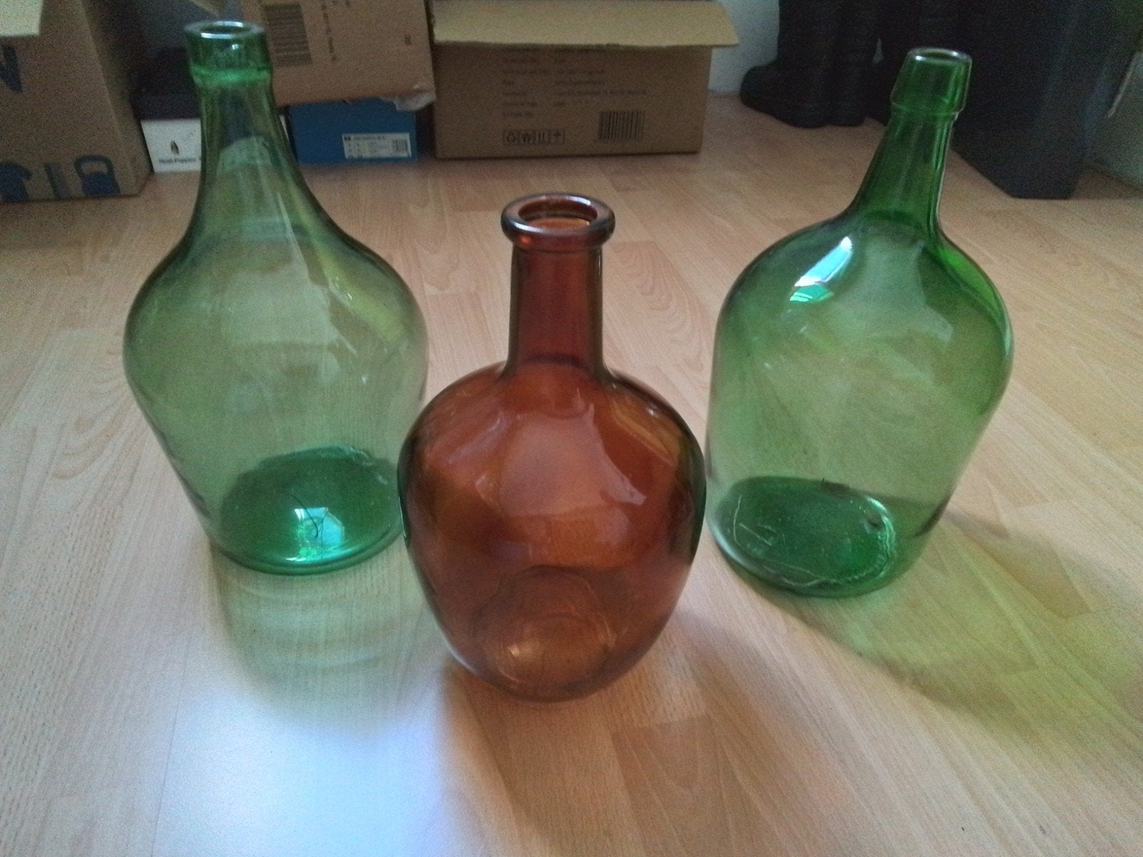 Set van 3 Vintage Glazen Flessen - Groen en Bruin, Ophalen