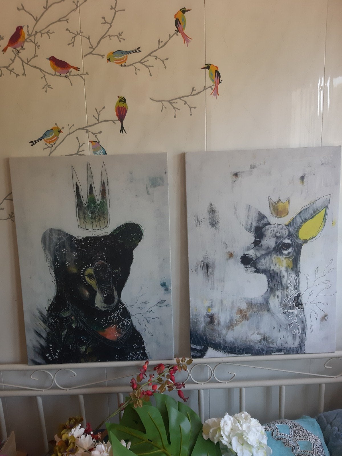 IKEA Pjätteryd schilderijen: Beer en Hert met kroon, Ophalen, Op houten frame, Dieren, Print