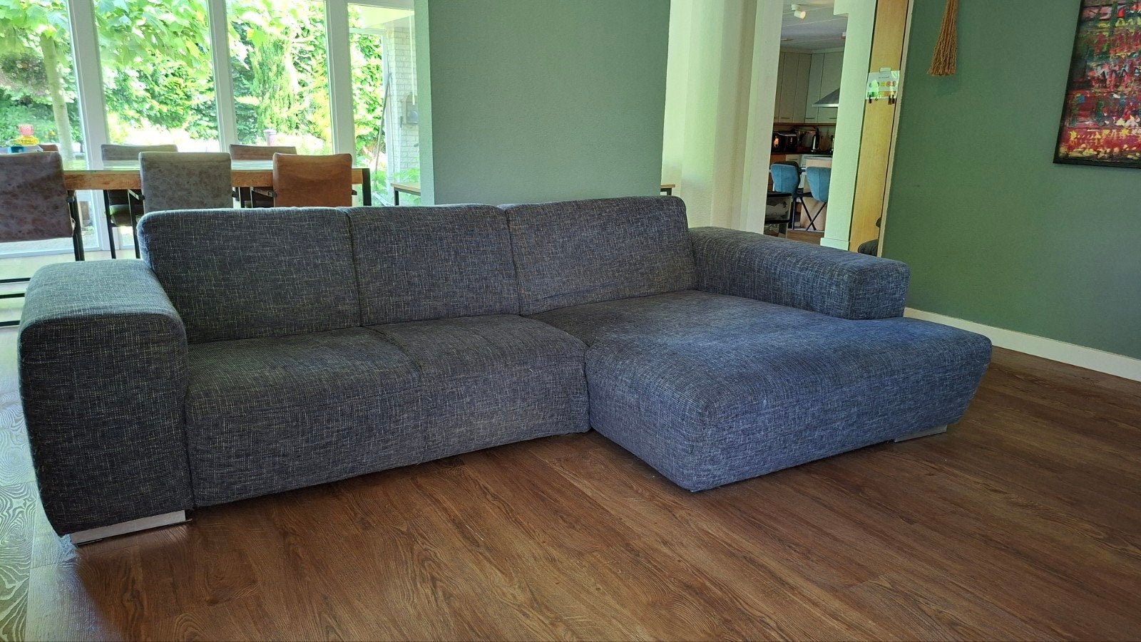 Loungebank | grijs gemeleerd, Huis en Inrichting, Banken | Bankstellen, Ophalen, 250 tot 300 cm, Gebruikt, 125 tot 150 cm