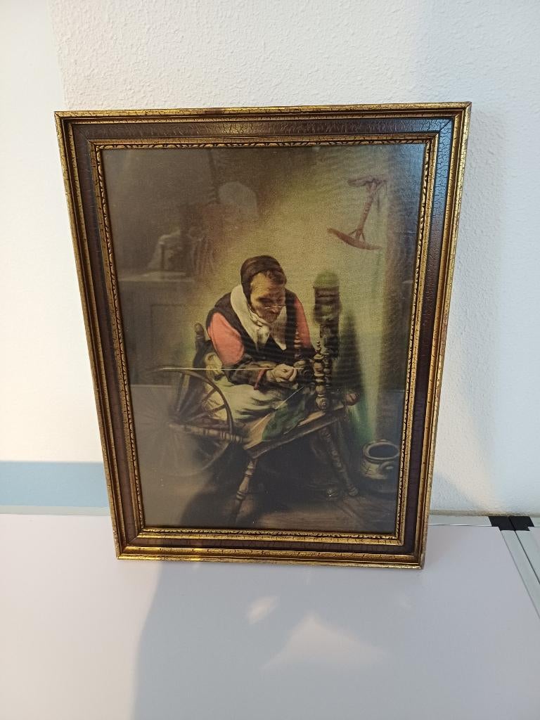 Vintage schilderij afbeelding De Spinster Nicolaas Maes, Antiek en Kunst, Kunst | Schilderijen | Klassiek, Ophalen of Verzenden