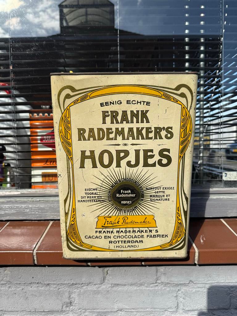 Vintage Frank Rademaker's Hopjes Blik - Art Nouveau, Verzamelen, Blikken, Gebruikt, Overige, Overige merken, Ophalen