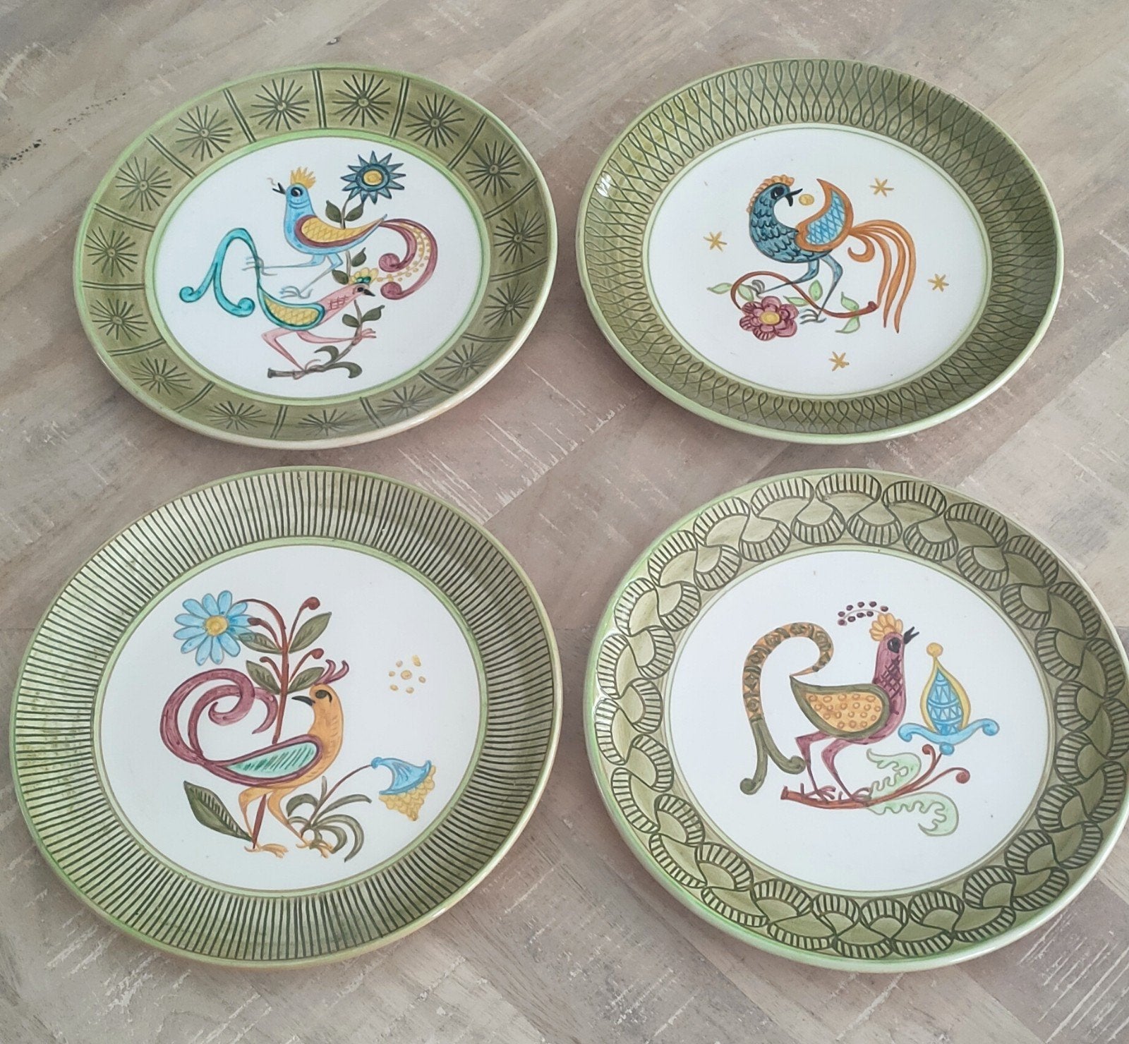 Vier wandbordjes met vogels San Rocco di Ascona, Ophalen of Verzenden