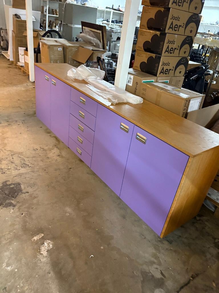 Design Dressoir Paars Hout Veel Opbergruimte, Met deur(en), Verzenden, Zo goed als nieuw, 200 cm of meer