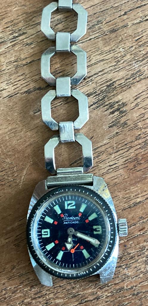 Vintage Prominent antichoc water resistent horloge, Antiek en Kunst, Antiek | Kleding en Accessoires, Ophalen of Verzenden