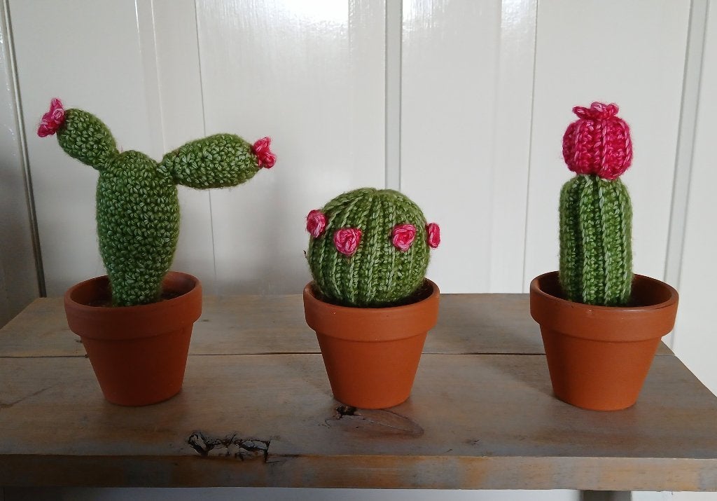 3 cactussen in pot - handmade gehaakt, Handgemaakt, Kunstplant, Nieuw, Textiel