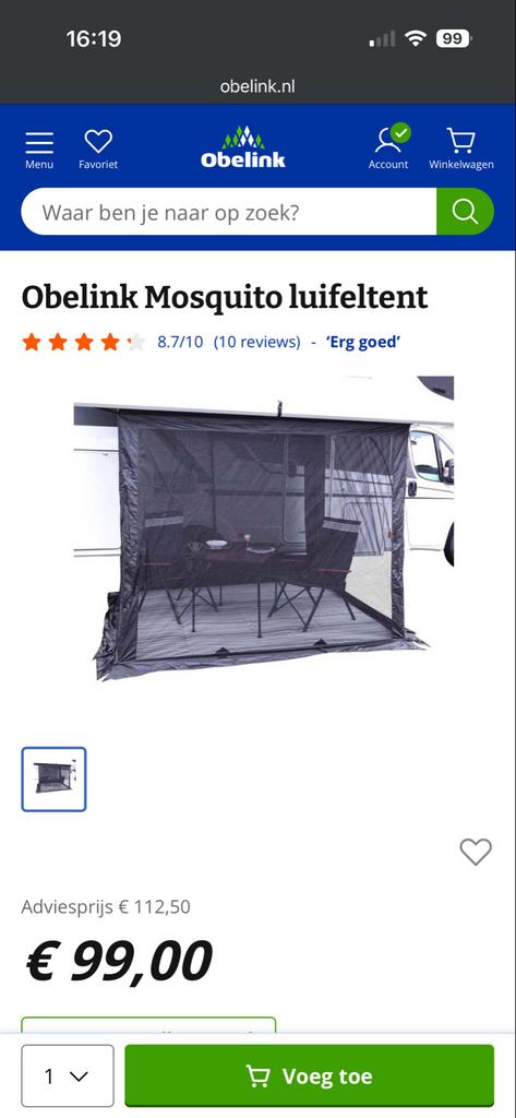 Obelink Mosquito Luifeltent - Nieuw in doos, Ophalen of Verzenden, Nieuw, Polyester, Overige merken