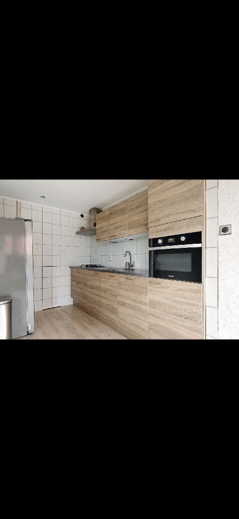 Moderne houtkleurige rechte keuken + apparatuur GEDEMONTEERD, Huis en Inrichting, Overige kleuren, Enkelwandige keuken, Ophalen of Verzenden