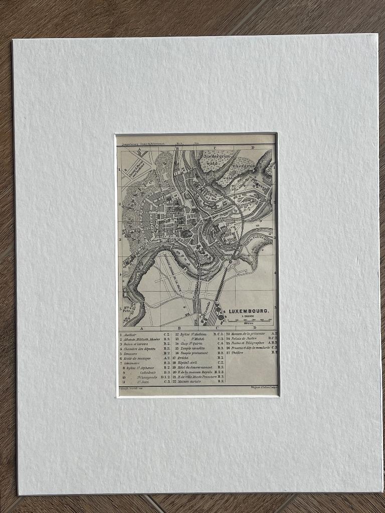 1885 Landkaart Luxemburg / in passe partout - P0618-019, Antiek en Kunst, Kunst | Etsen en Gravures, Ophalen of Verzenden, Ets
