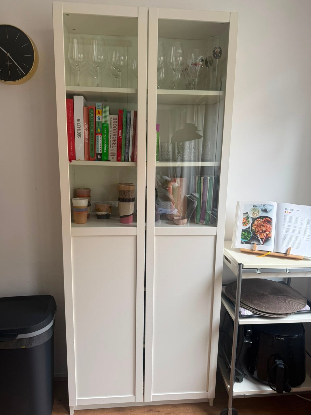 Witte IKEA Billy Vitrinekast, Huis en Inrichting, Ophalen, 200 cm of meer, 50 tot 100 cm, Zo goed als nieuw