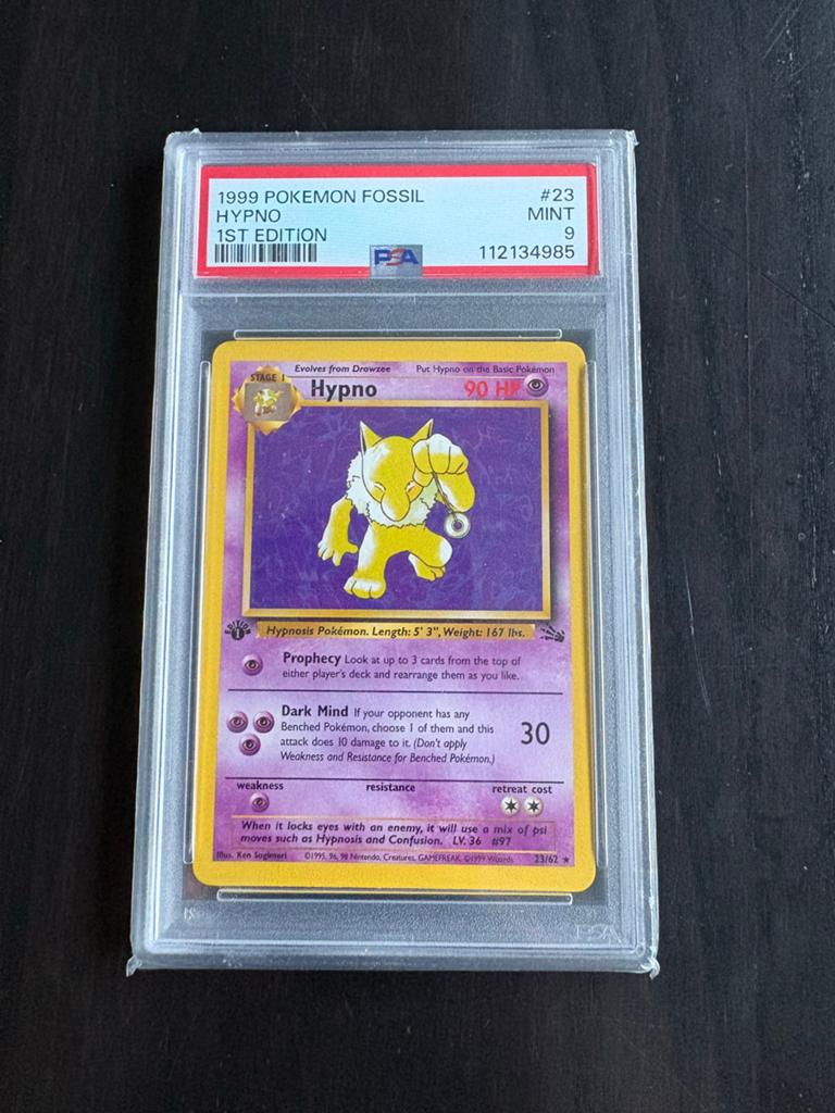 Hypno #23 1st Edition Pokemon Kaart PSA 9 Mint, Ophalen of Verzenden, Zo goed als nieuw, Losse kaart