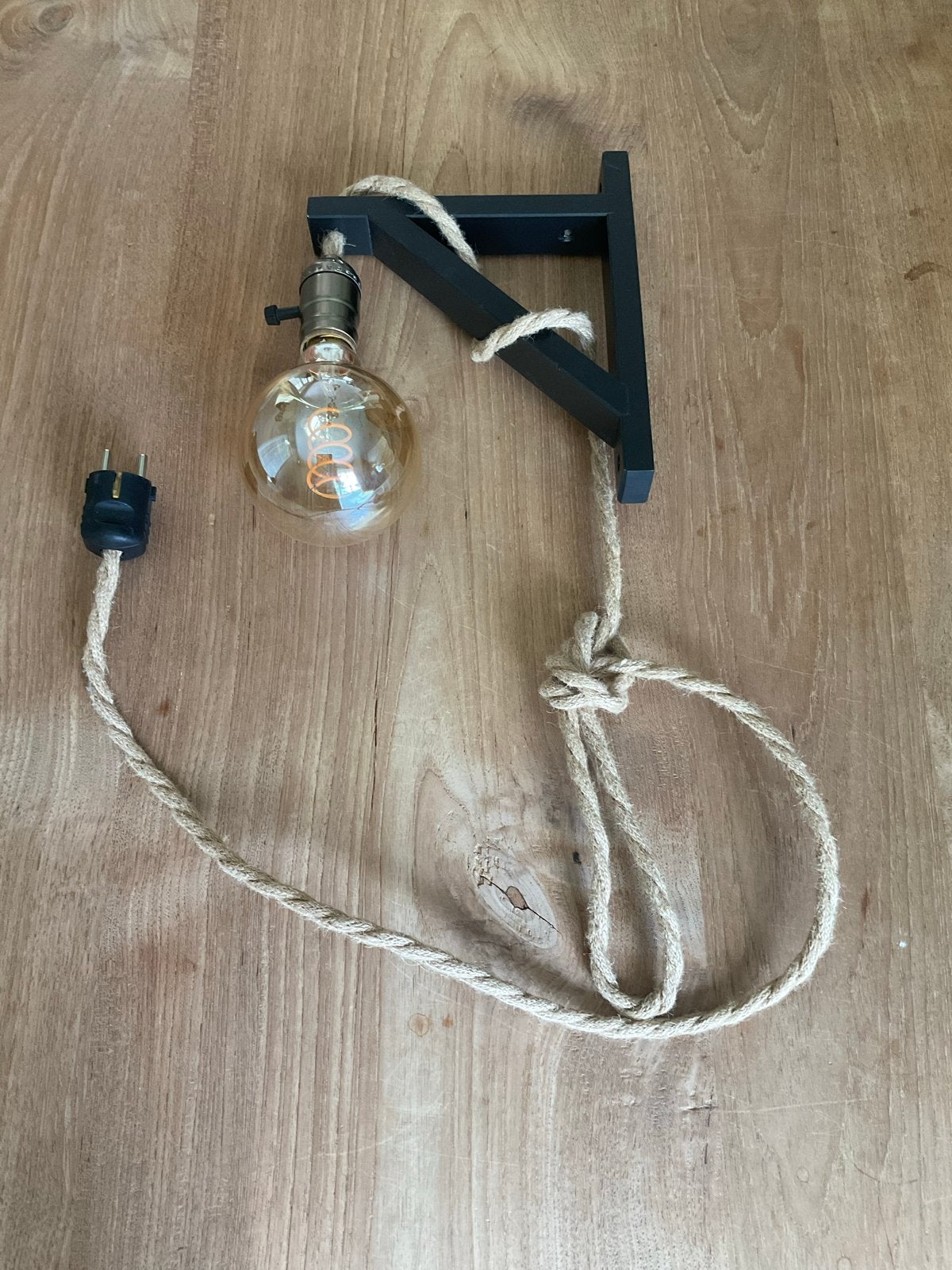 Industriële wandlamp met touw en Edison lamp, Huis en Inrichting, Ophalen, Zwart, E27 (groot), Zo goed als nieuw