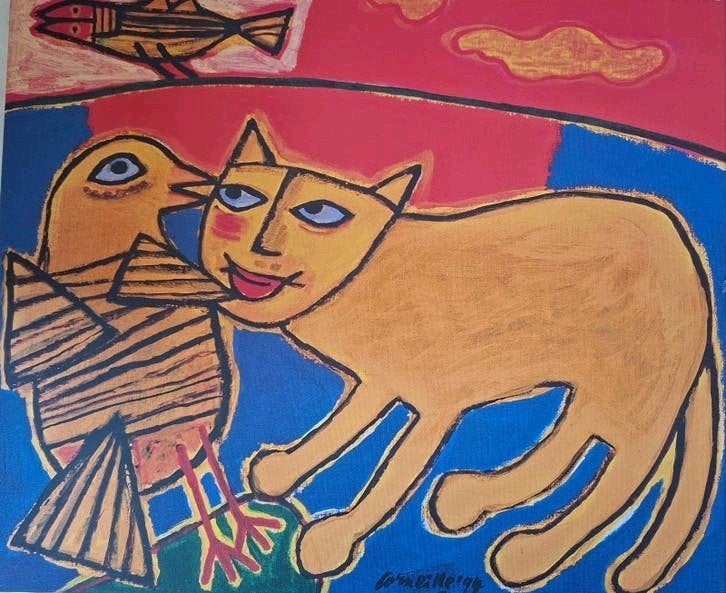 Corneille - Kat en Vogel (1999) - Limited Edition, Ophalen, Gelimiteerde oplage, Papier/karton, Zeefdruk