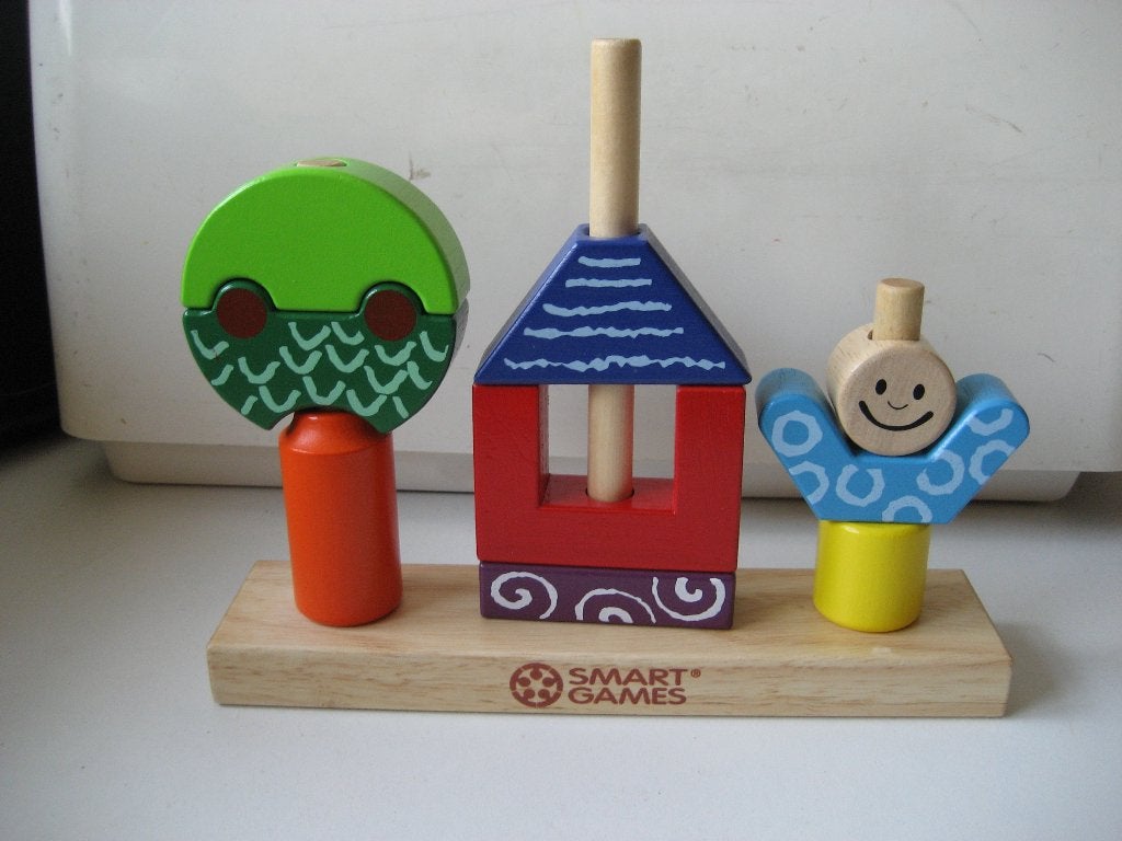 houten fantasie blok/staafpuzzel met 9 blokken, Kinderen en Baby's, Ophalen of Verzenden, Zo goed als nieuw