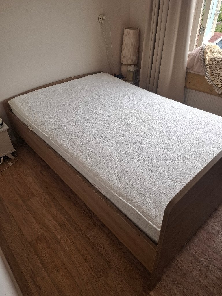 Elektrisch verstelbaar tweepersoonsbed incl. matras, Ophalen, Bruin, 210 cm, Tweepersoons