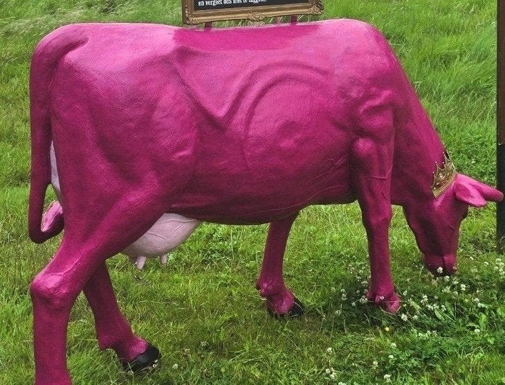 Opvallende  levensgrote Roze Koe beeld Blikvanger/Reclame, Tuin en Terras, Ophalen, Elles exclusives, Ellesmusic@hotmail.com, Hoeksehofstraat 8