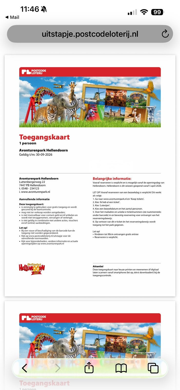 Vier entree tickets Hellendoorn, Tickets en Kaartjes, Drie personen of meer, Ticket of Toegangskaart