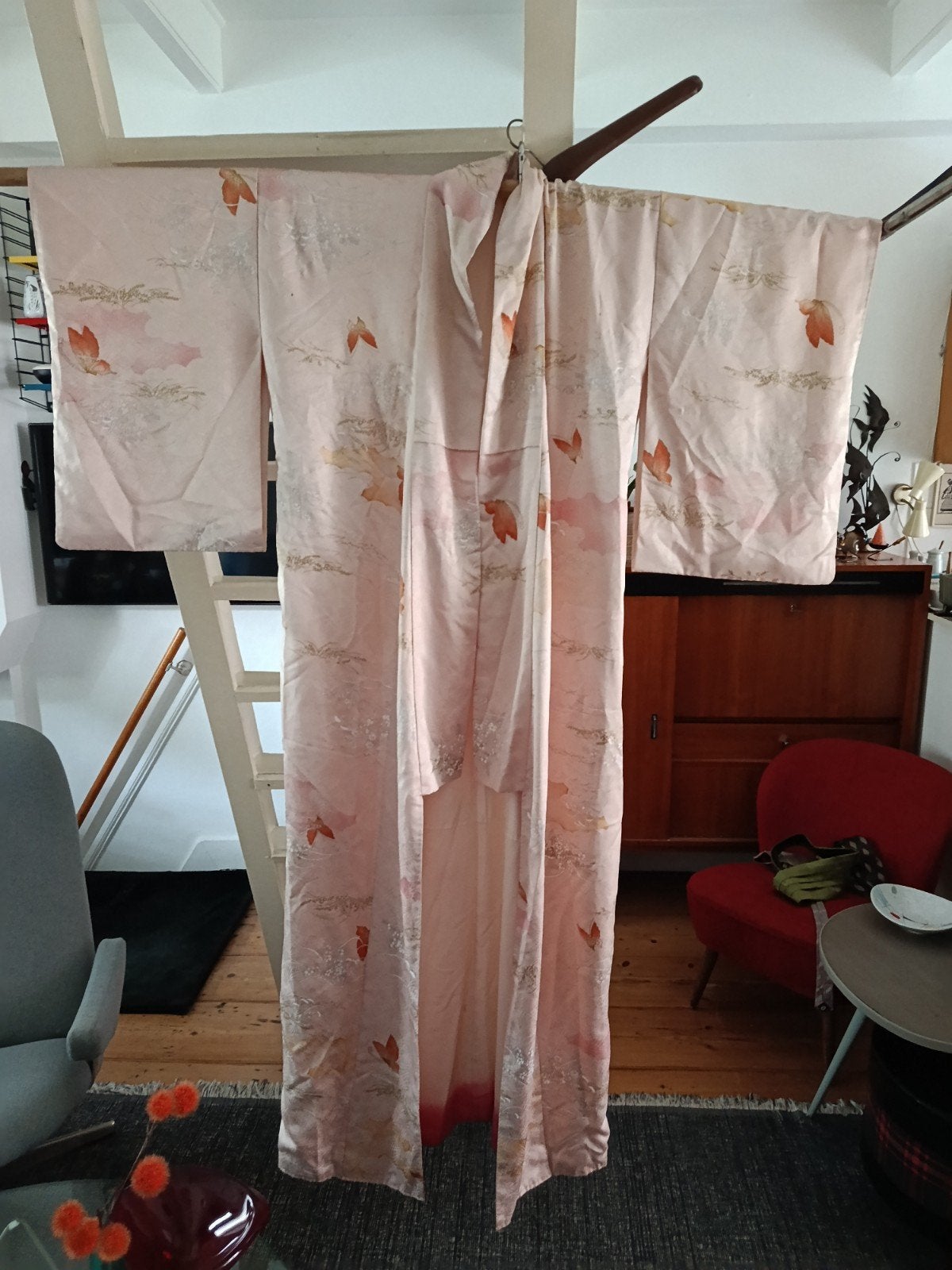 Authentieke Japanse XXL Kimono - Roze Zijde Vlinders 1950's, Ophalen of Verzenden