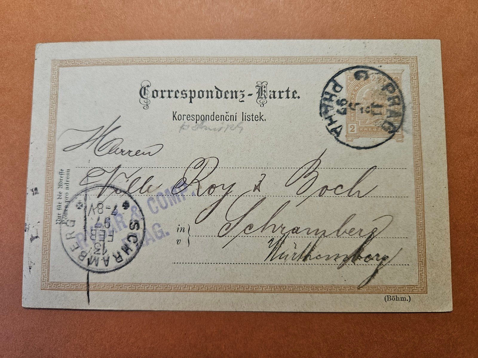 68) briefkaart aan Villeroy &Boch 1897, Postzegels en Munten, Ophalen of Verzenden, Briefkaart