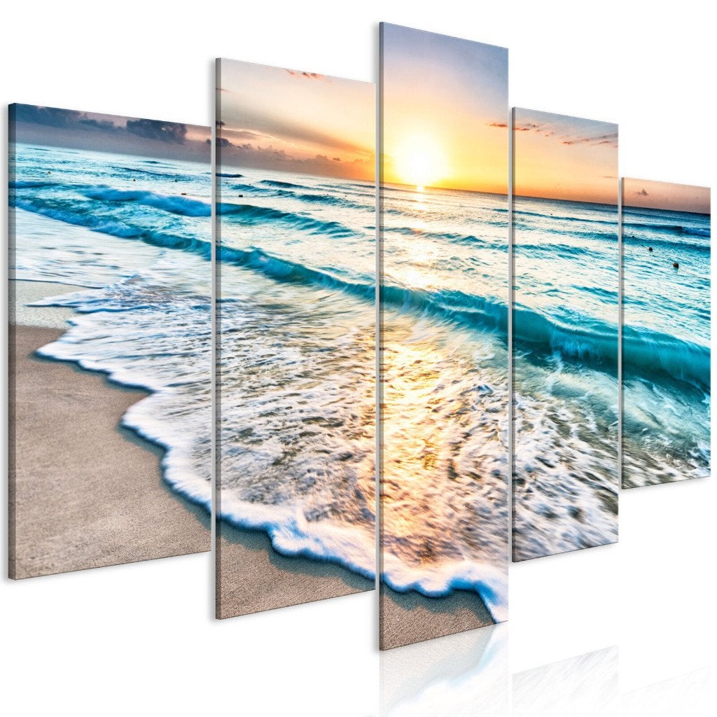 958 Zonsondergang Blauwe Zee 5 Luik Schilderij 200x100cm, Ophalen of Verzenden, Landschap
