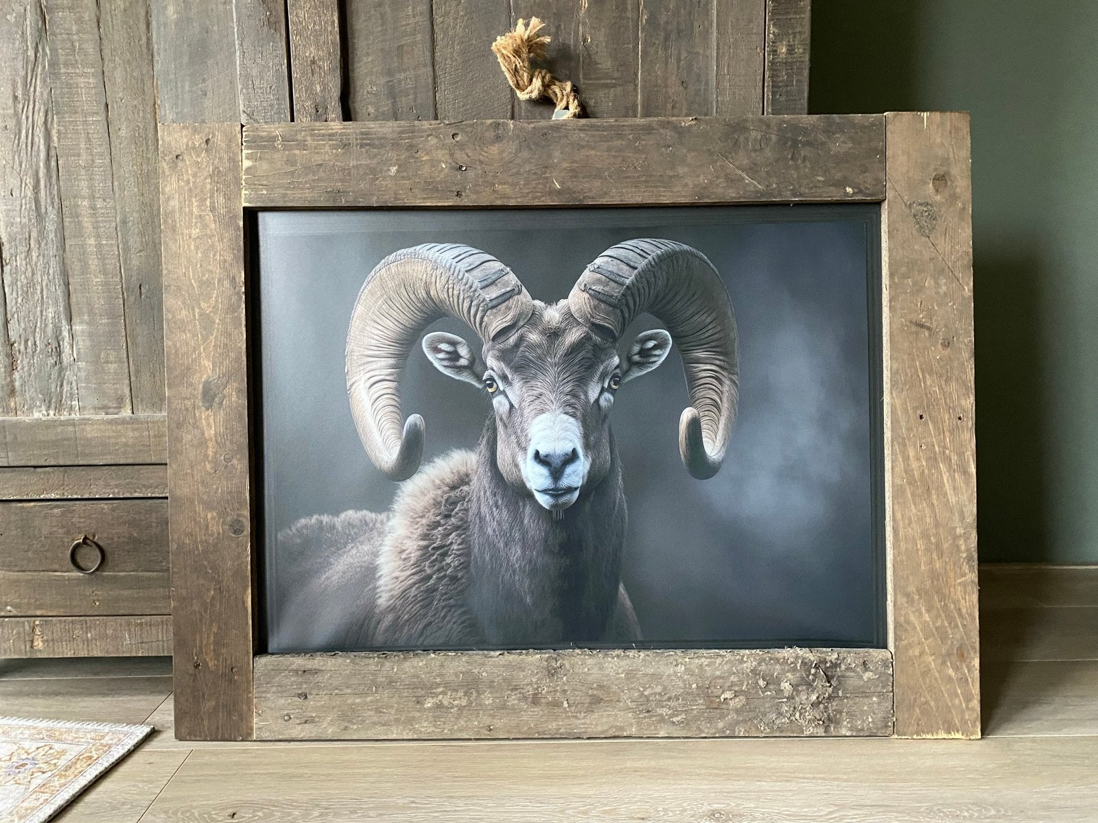 Steigerhouten lijst met ram - 92x71 cm, Ophalen, Gebruikt, Ingelijst werk, Met afbeelding