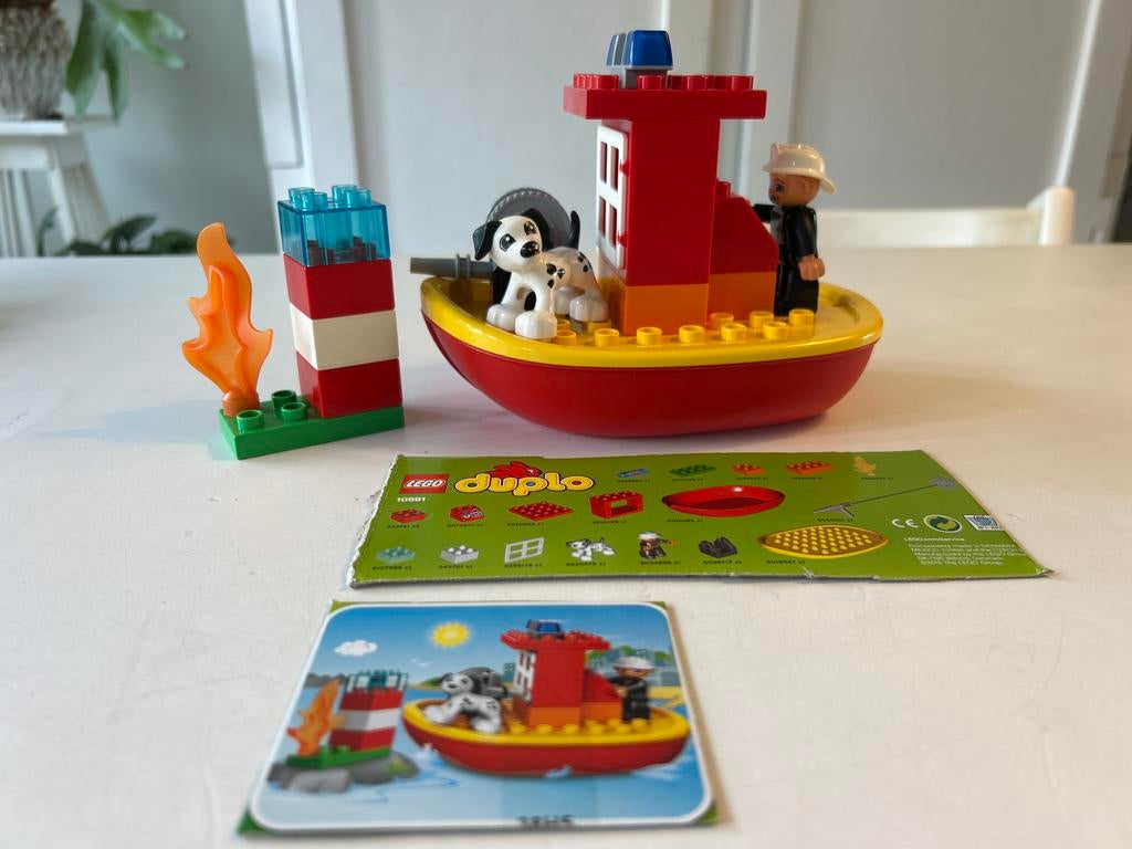 Lego Duplo set 1591 compleet brandweerboot, Gebruikt, Overige thema's, Ophalen of Verzenden, Duplo