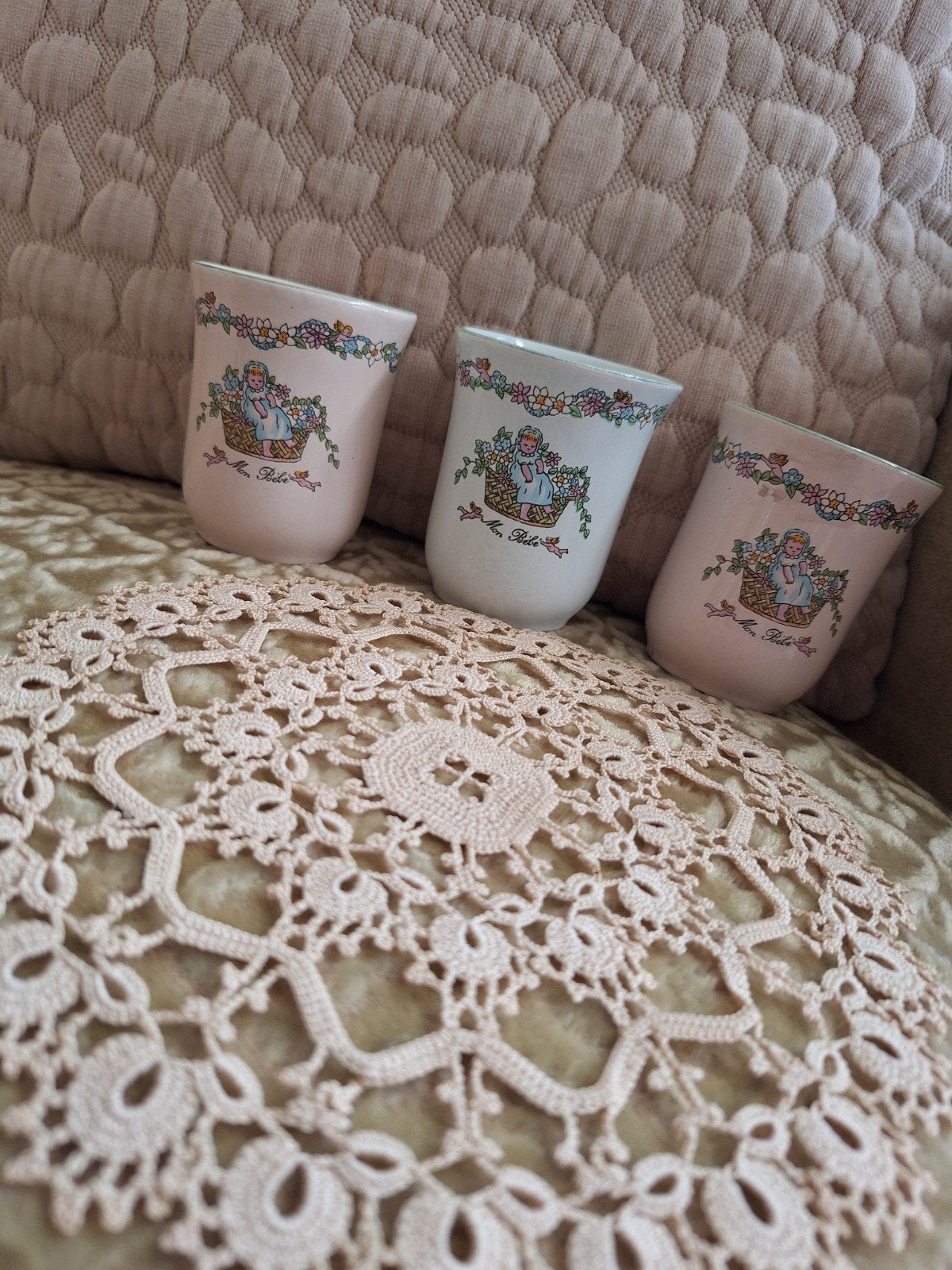 3 Brocante Pastel Kinder Bekers van Douwe Egberts **Mimosa**, Ophalen of Verzenden