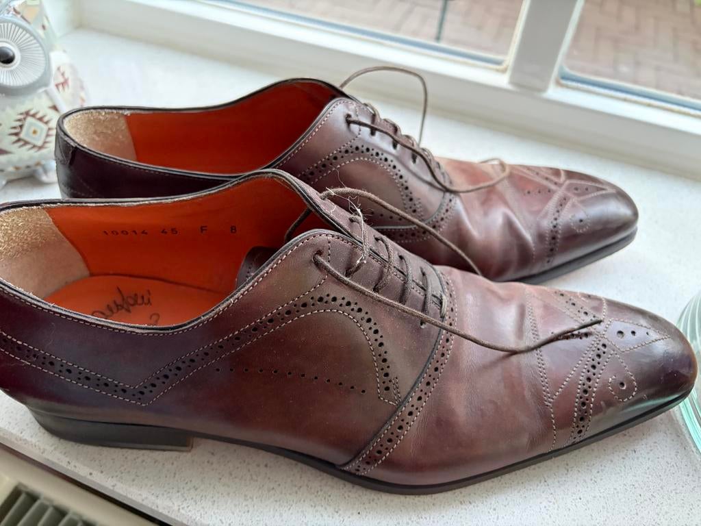 Chique bruine Santoni veterschoenen, handgemaakt, maat 43, Bruin, Ophalen of Verzenden, Zo goed als nieuw, Veterschoenen