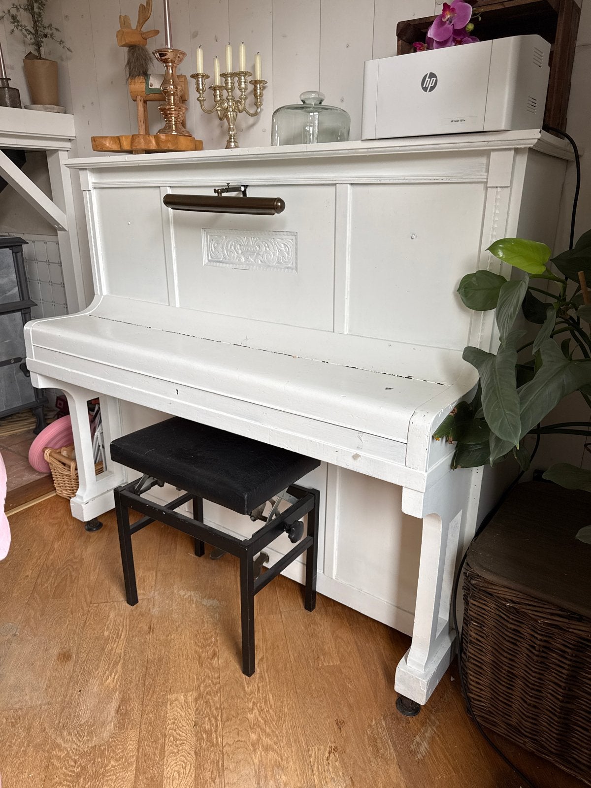 Wit geschilderde piano, G.A. Goldschmeding Amsterdam, Ophalen, Gebruikt, Wit, Piano