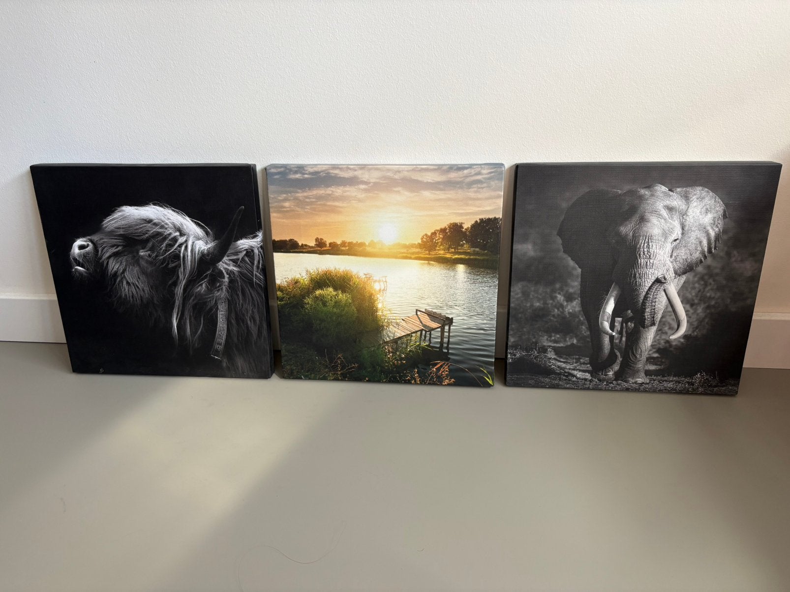 Drie canvas schilderijen 27x27 cm, Minder dan 50 cm, Ophalen of Verzenden, Zo goed als nieuw, Schilderij