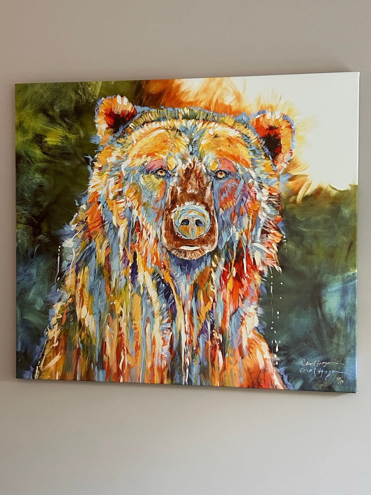 Mooi kleurrijk Canvas Schilderij Beer - 90x80 cm, Ophalen, Overige typen, Zo goed als nieuw, 75 tot 100 cm