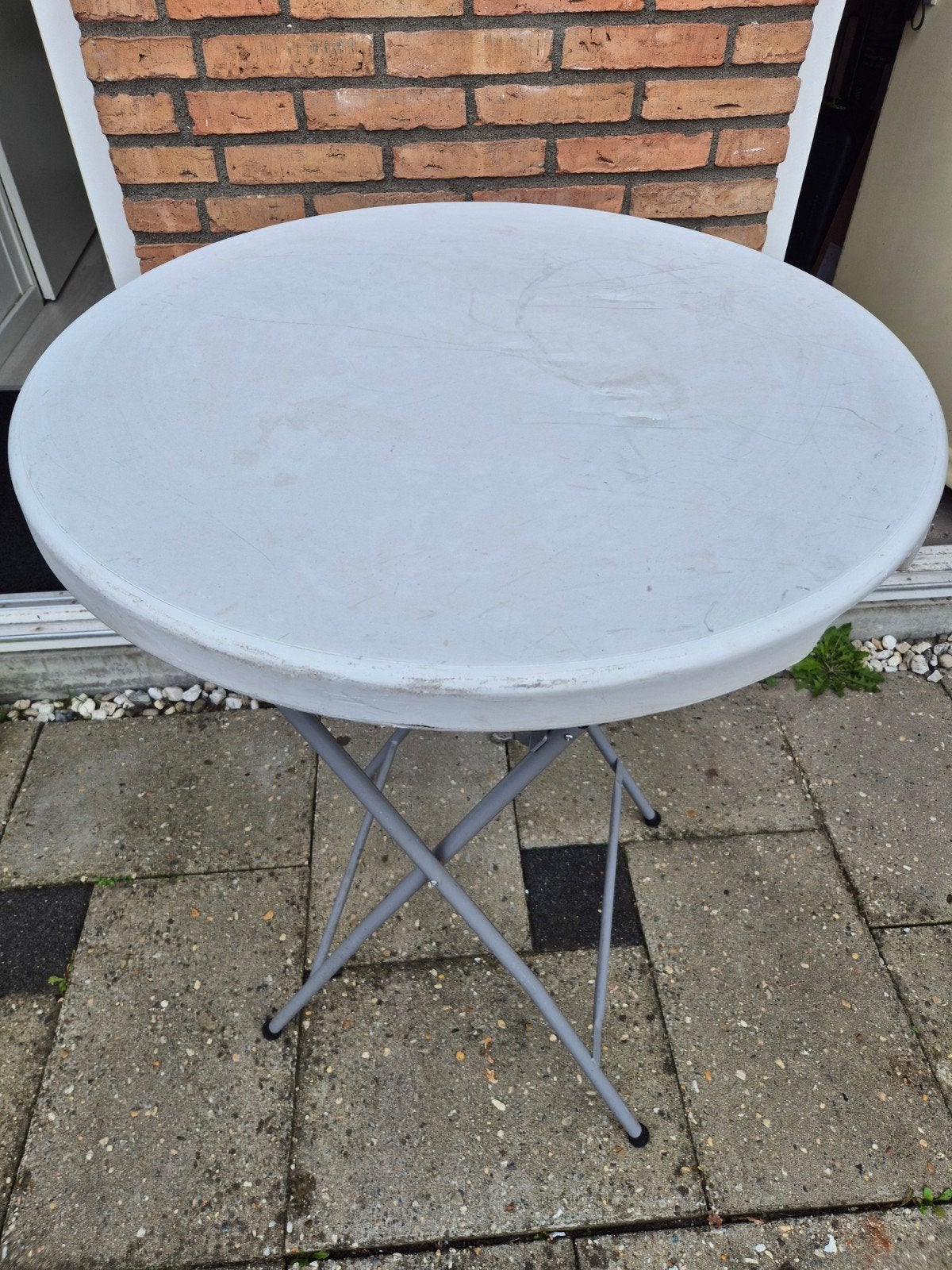 Ronde klaptafel - Grijs - Gebruikt, Ophalen, Gebruikt, Metaal of Aluminium, Rond