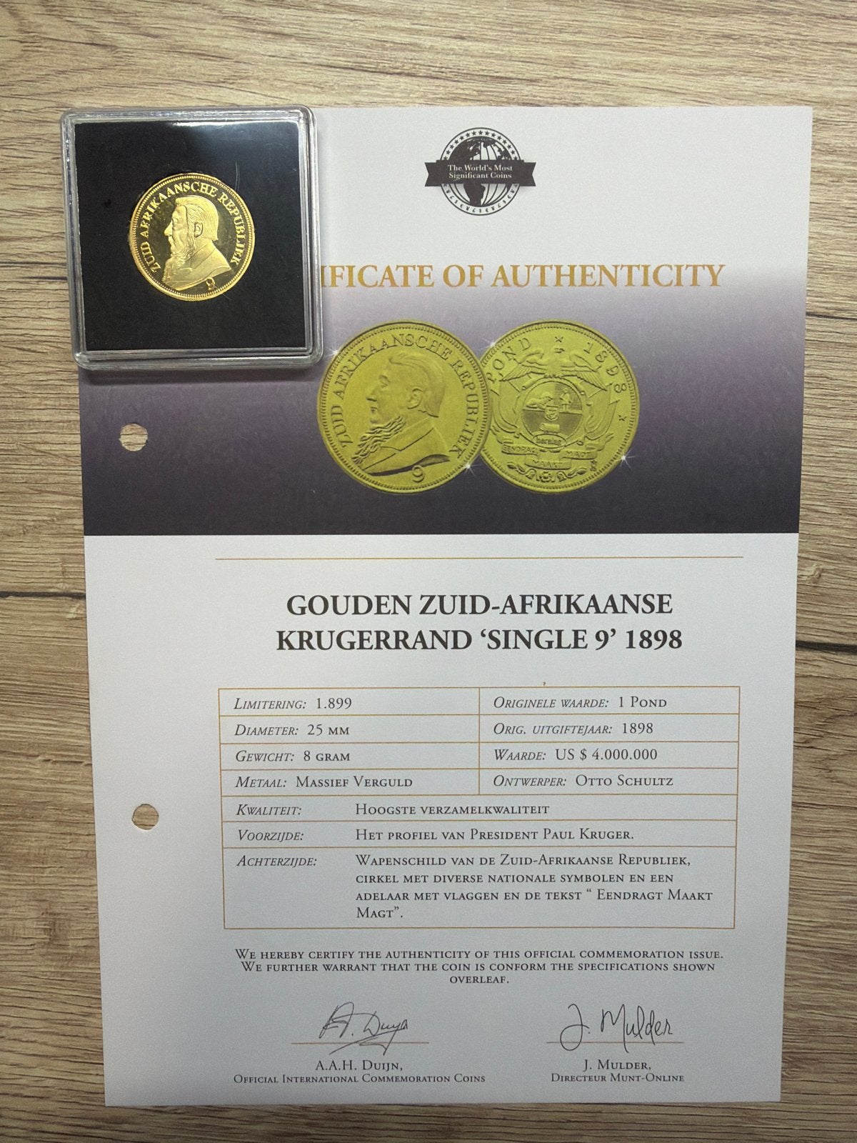 Gouden Zuid-Afrikaanse Krugerrand 'Single 9' 1898, Ophalen of Verzenden, Zuid-Azië, Losse munt, Goud