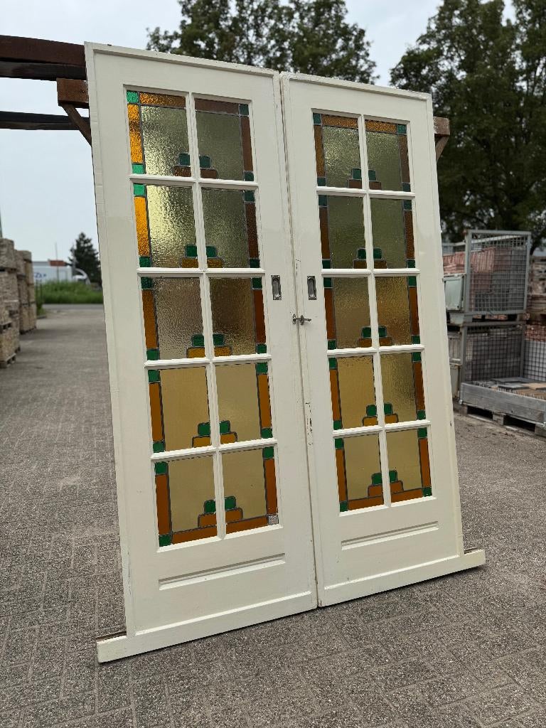 Set schuif / en-suite deuren met glas in lood 212x145cm., Ophalen