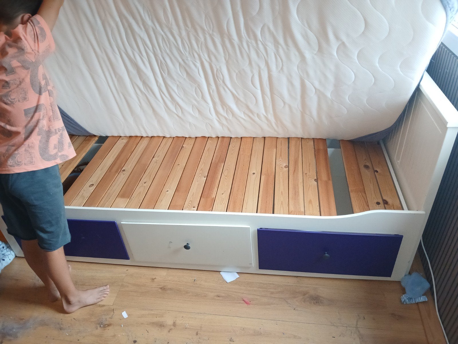 Witte IKEA HEMNES bedbank met 3 lades en uittrekbaar frame, Eenpersoons, Wit, Ophalen of Verzenden, Overige maten