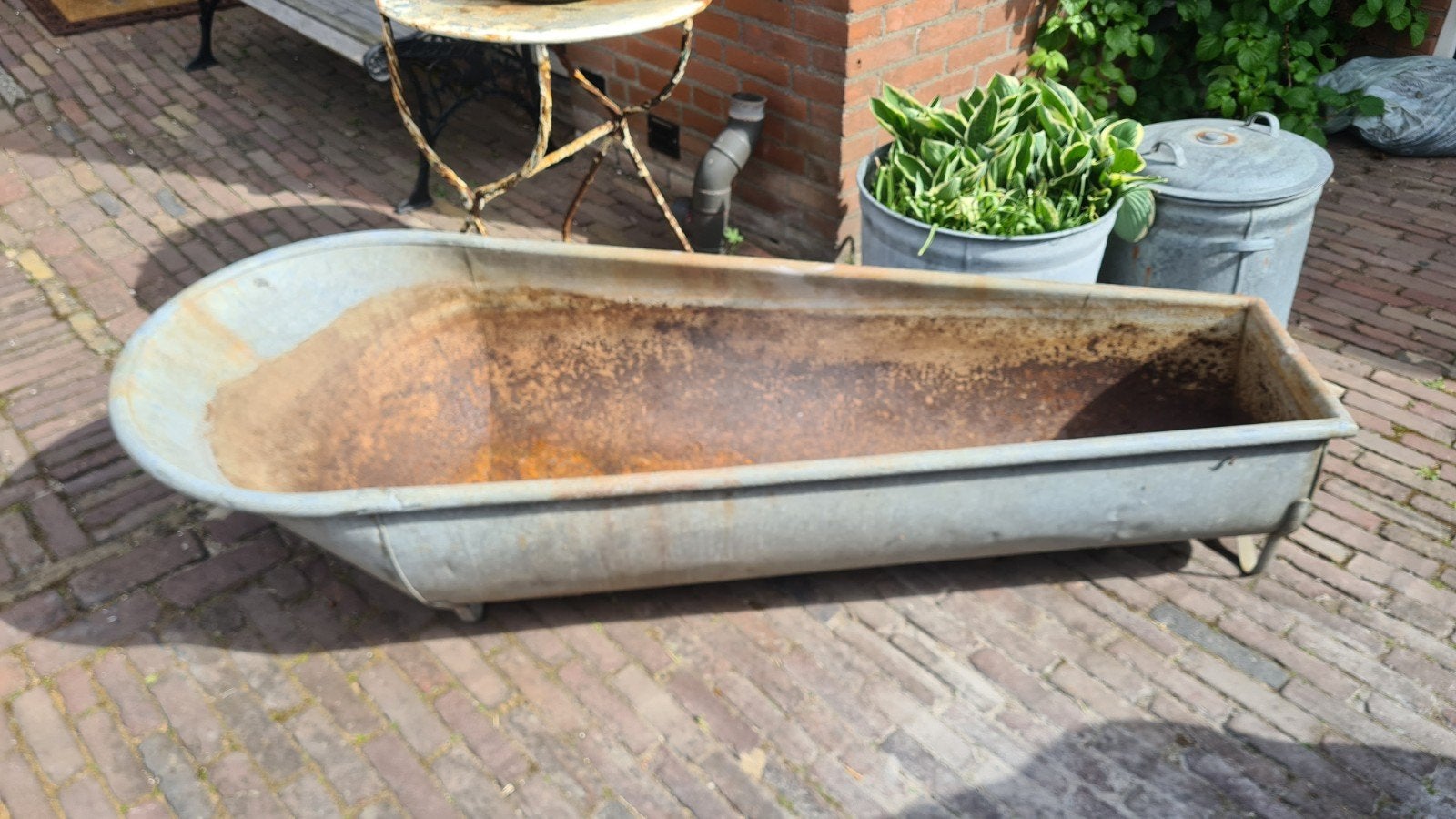 Vintage Zinken Badkuip / Plantenbak, Antiek en Kunst, Ophalen